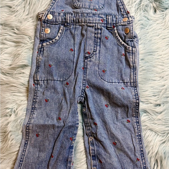 Faded Glory 24M Denim Overalls Cherry Embroidery Cottagecore Y2K - Picture 2 of 8